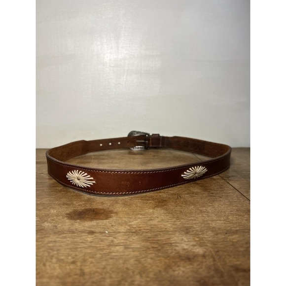Vintage Italian Leather Belt-boho Southwestern Starburst Accent - Picture 5 of 9